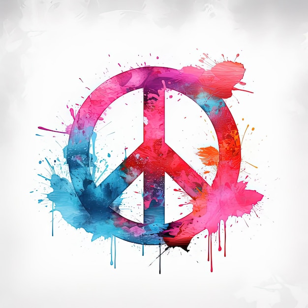 a peace sign with a red pink and blue background