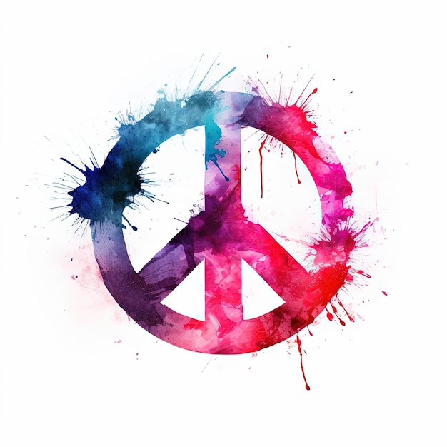 a peace sign with a red pink and blue background