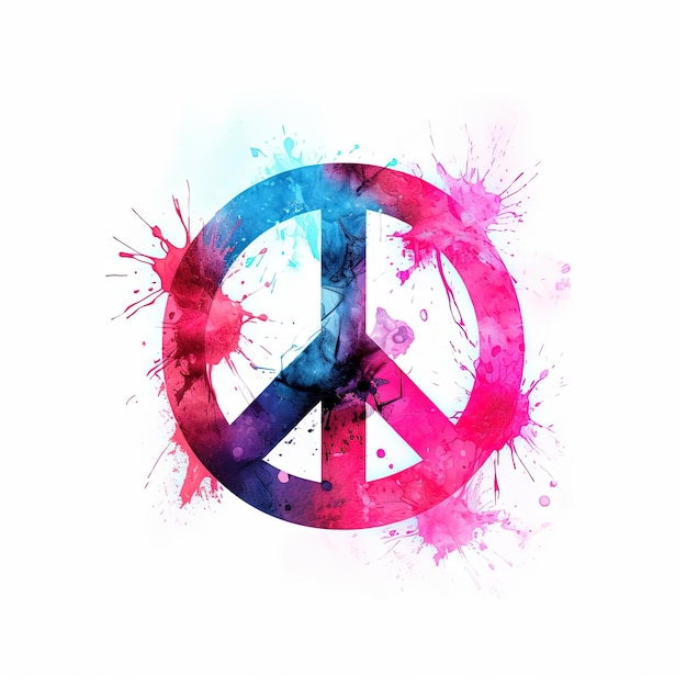 a peace sign with a red pink and blue background