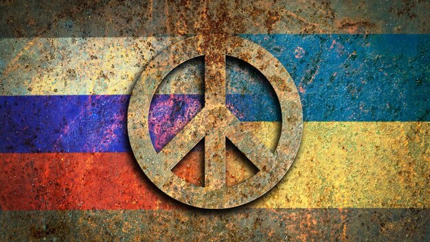 Premium Photo | Peace symbol 3d on old wall with russian and ukrainian flags no war concept Premium Photo | Peace symbol 3d on old wall with russian and ukrainian flags no war concept
