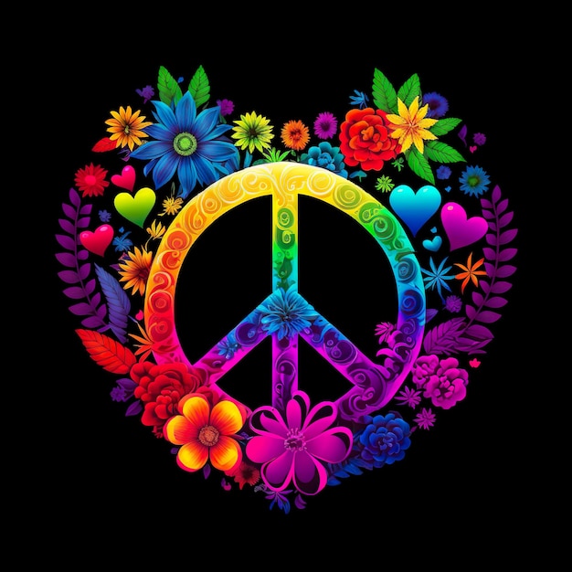 Photo peace symbol abstract summer flowers lgbt rainbow isolated