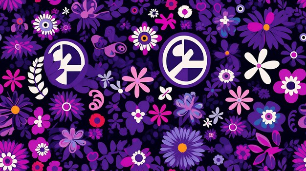 Peace symbol flowers pattern background