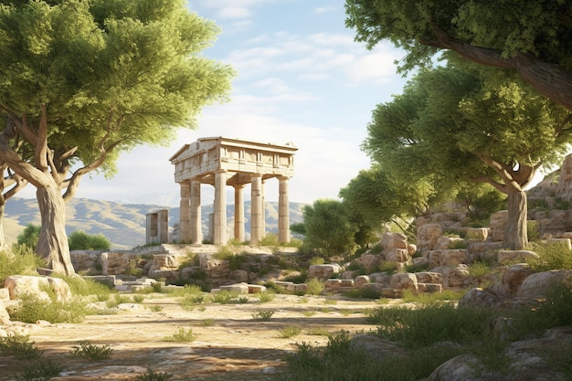 Photo a peaceful ancient greek temple ruins surrounded b 00219 00