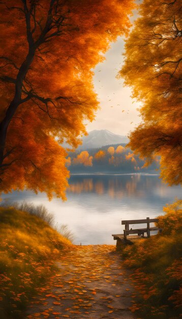 Peaceful autumn lake landscape