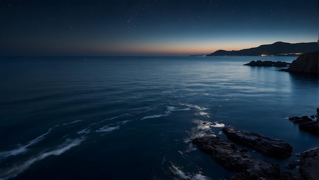 a peaceful bay at night with the lights of distant shi 3 158aa7f52e114a02a59c9cf00022c2b9jpg