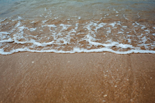 Peaceful beach background Gold sand and turquoise sea water Ocean coastline of nice soft sand and calm waves Tropical vacation concept