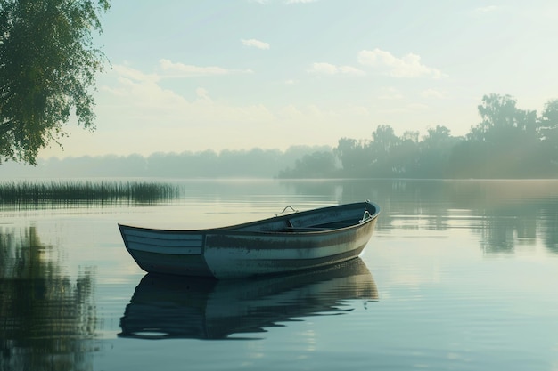 静かな湖で平和なボート乗り