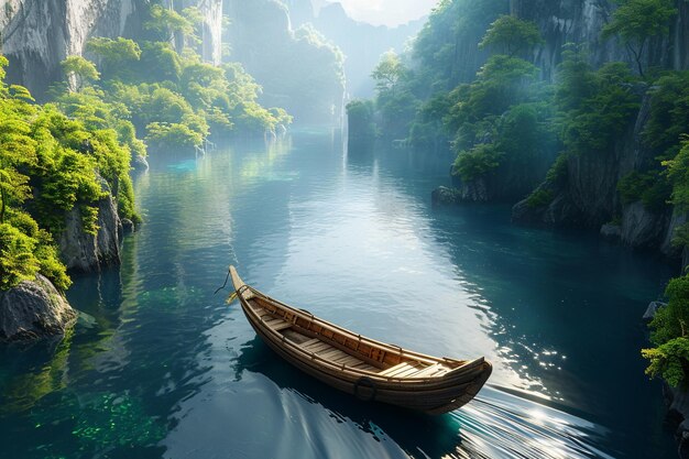 A peaceful boat ride down a winding river