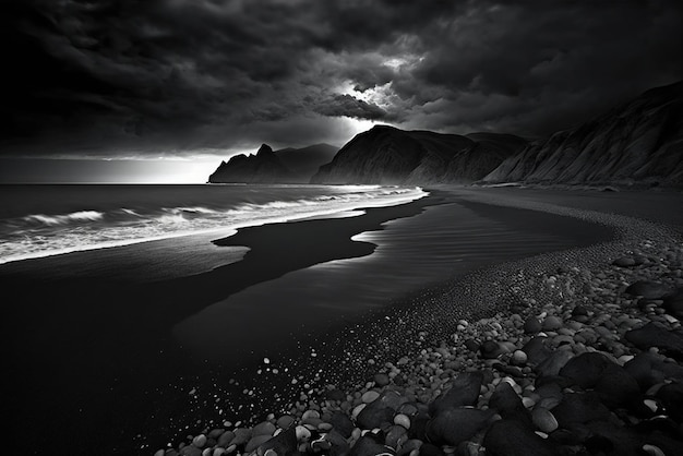 A peaceful and calm dark beach