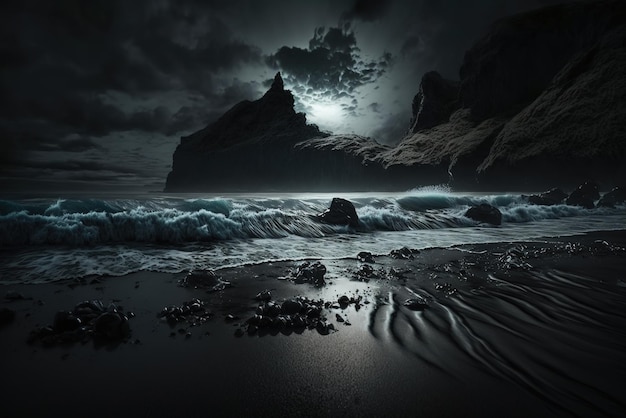 A peaceful and calm dark beach