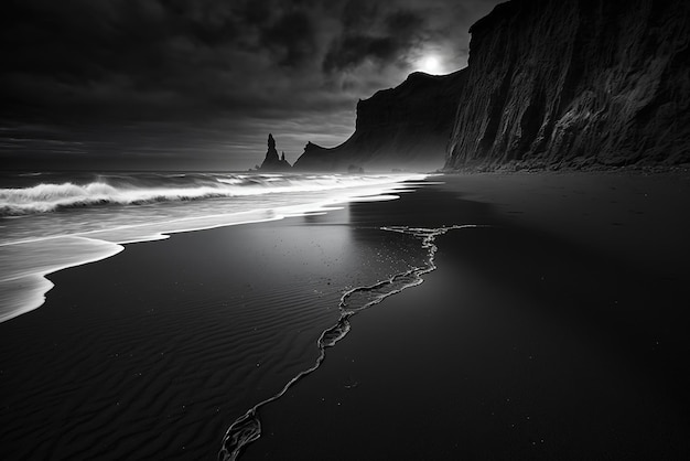 A peaceful and calm dark beach