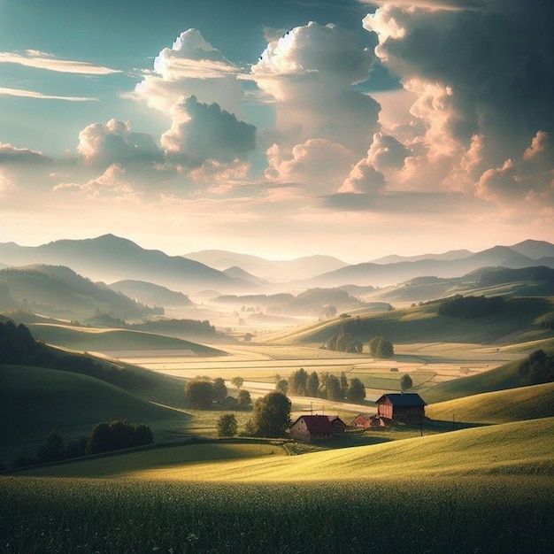 Photo peaceful countryside calm landscape beautiful hd wallpaper ai generated