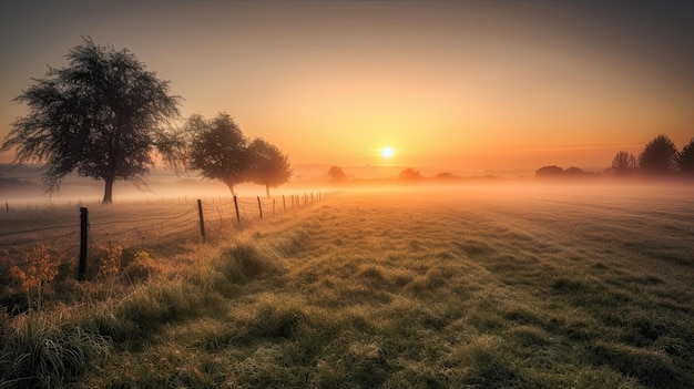 Peaceful countryside sunrise