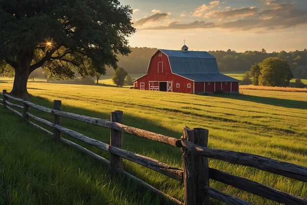 Photo peaceful countryside with barn