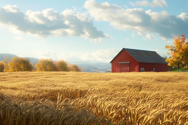Peaceful countryside with golden fields of wheat a