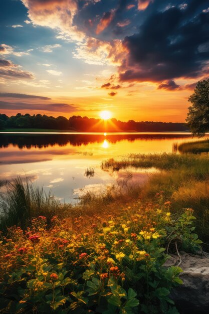 Foto pace nella campagna con il lago