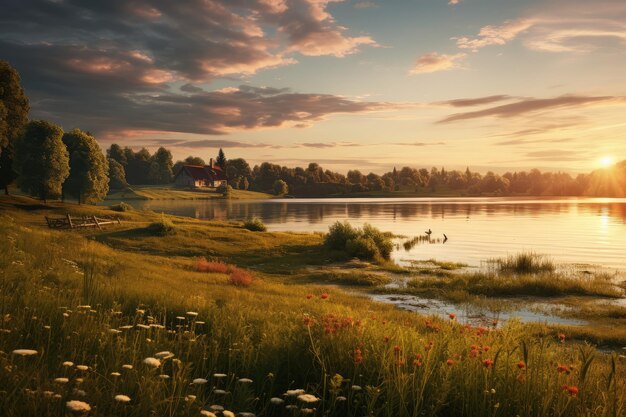 Foto pace nella campagna con il lago