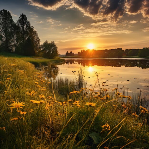 Foto pace nella campagna con il lago