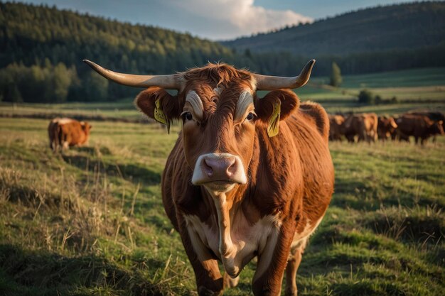 Peaceful Cow in Mountain Pasture