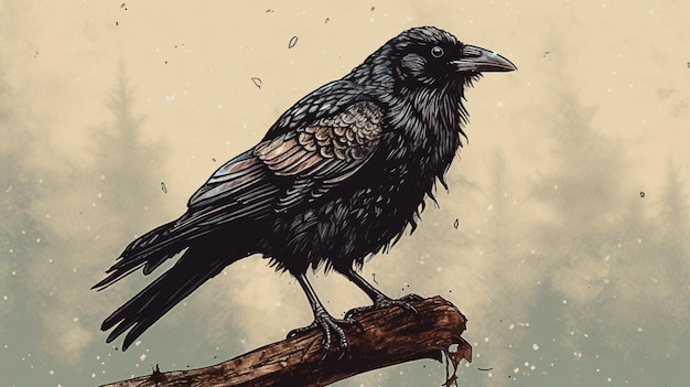 Peaceful Crow Illustration