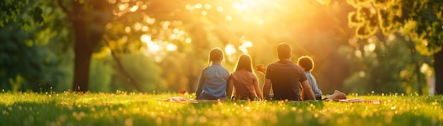 사진 공원 에서 평화로운 가족 피크닉 생명 보험 은 미래 의 행복 을 보장 한다