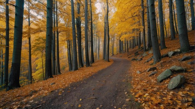 Photo peaceful forest path in fall colors