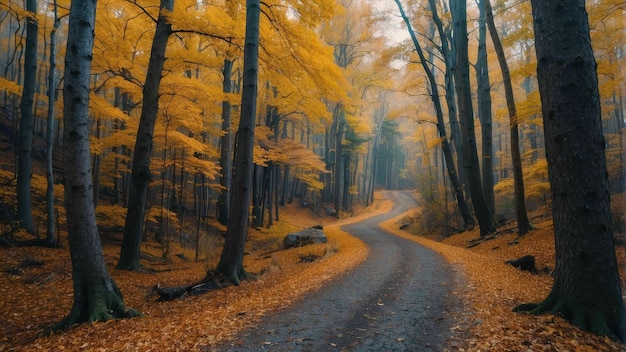 Photo peaceful forest path in fall colors