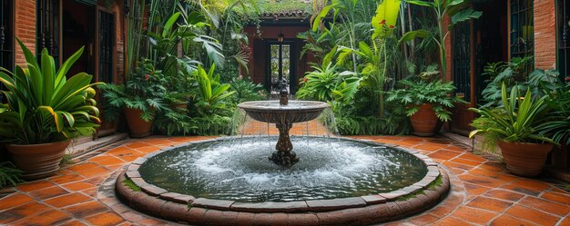 Photo a peaceful garden courtyard bubbling wallpaper