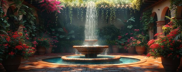 Photo a peaceful garden courtyard bubbling wallpaper