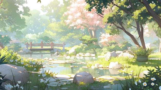 a peaceful garden scene