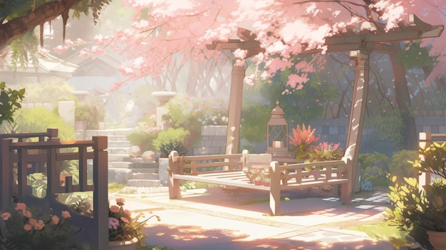 a peaceful garden scene