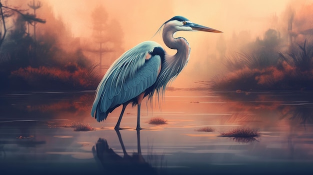 Peaceful Heron Illustration