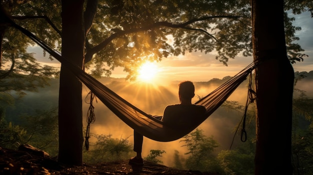 Photo peaceful image of a person in a hammockes