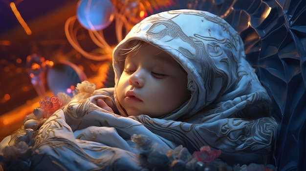 Peaceful Infant Resting Soundly in Slumber AI Generated Photo