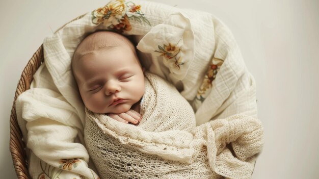 Photo peaceful infant swaddled in comfort on isolated white background