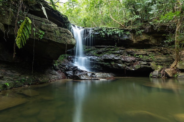 Peaceful Kura waterfall with its serene atmosphere  refreshing swimming hole in smooth surface Iriomote Island