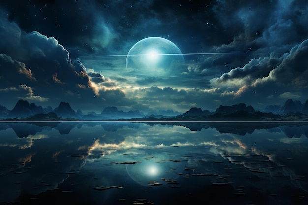 peaceful lake in universe AI generative