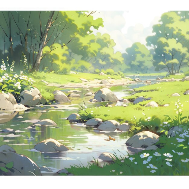 Peaceful landscape background with anime style in green