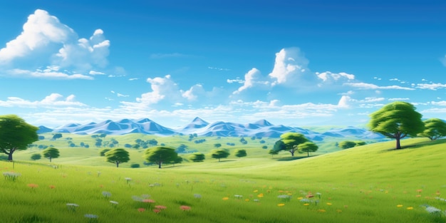 Photo peaceful landscape meadow in sunny day