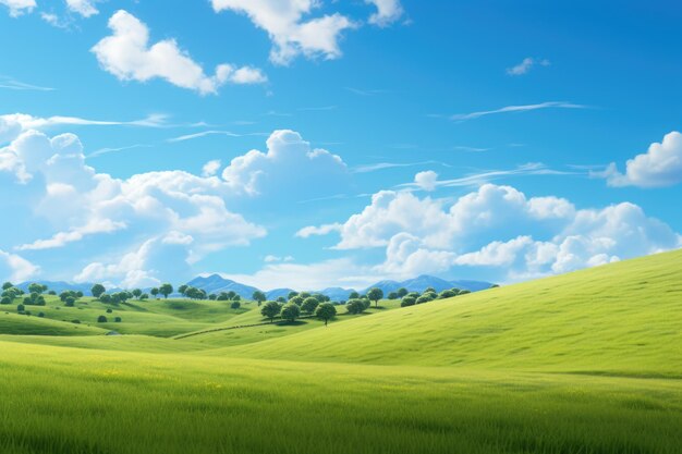 Peaceful landscape meadow in sunny day