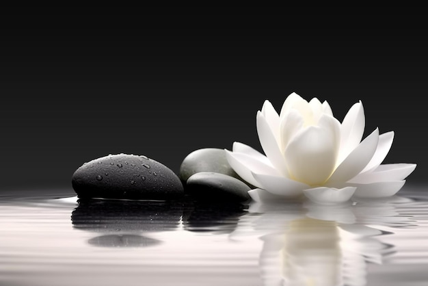 A peaceful lotus flower reflects in a tranquil pool of wate A perfect zen concept for massage and meditation