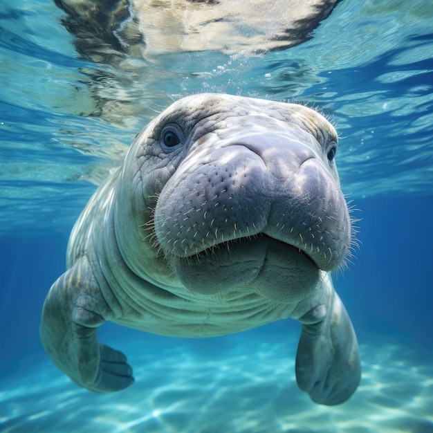 Photo peaceful manatee swimming in clear blue waters