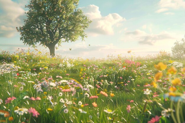 Photo a peaceful meadow filled with wildflowers