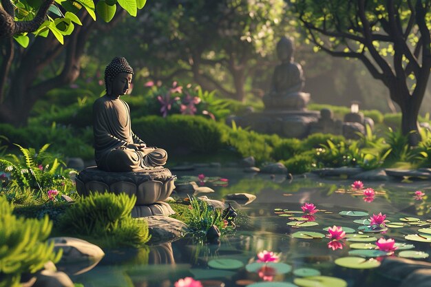 Photo a peaceful meditation garden