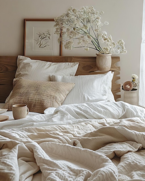 Peaceful Minimalist Bedroom with White Bedding