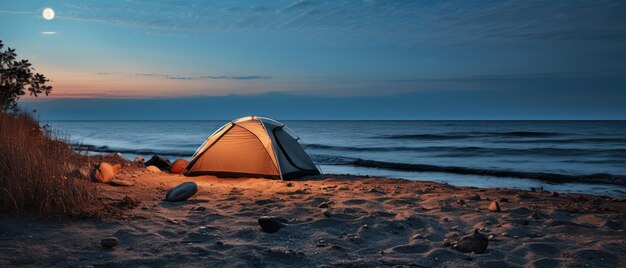 Photo peaceful moonlit camping on secluded beach