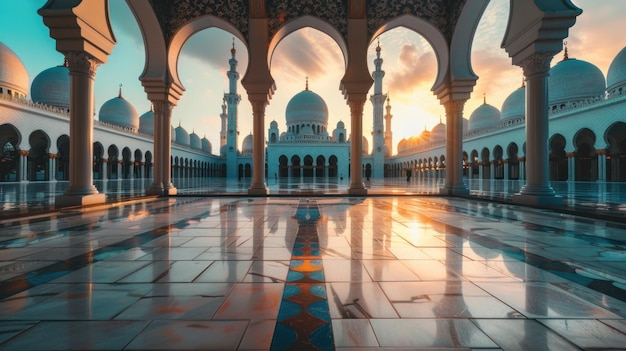 Photo peaceful mosque landscape in serene environment