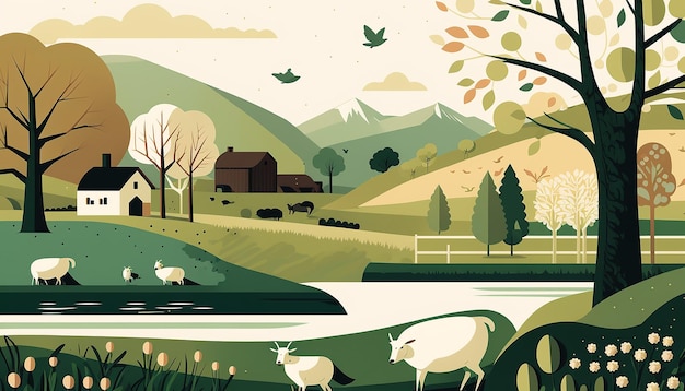 Peaceful Pastures A Playful Illustration Generative AI