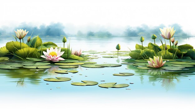 Photo peaceful reflections isolated lily pond scene