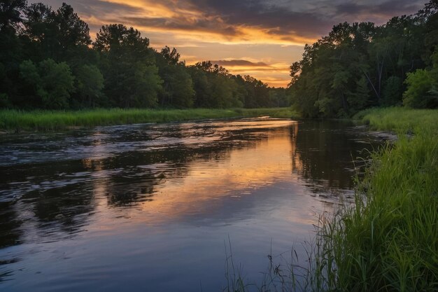 Peaceful River Bend in Twilight